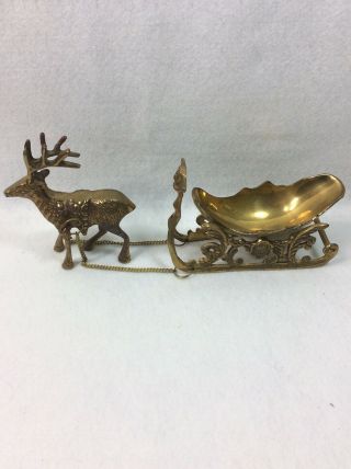 Vintage Brass Reindeer And Sleigh
