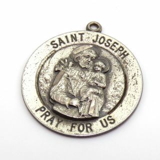 Vtg 4gr Sterling Silver Saint Joseph Medal Pray For Us Catholic Charm Pendant Zp