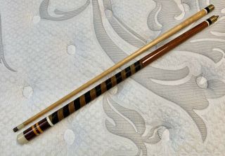 Unbranded Vintage 57” Pool Cue Stick Two Piece Wrapped Grip Trim Brass
