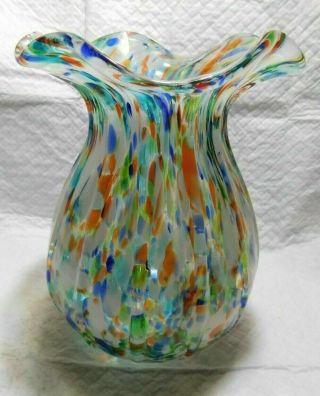 Vintage Murano Made In Italy Blown Colorful Speckled Art Glass Vase 7 1/2 "