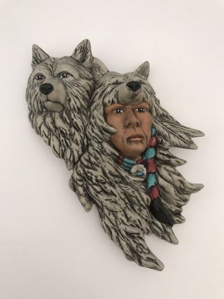 Vintage Native American Wolf Wall Hanging Plaque Display Southwestern Home Decor