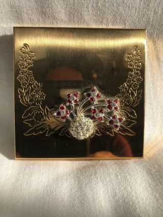 Vintage Volupte Art Deco Jeweled Powder Mirror Compact Felt Sleeve Vtg