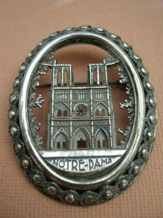 Large Vintage French Notre Dame Cathedral Souvenir Brooch