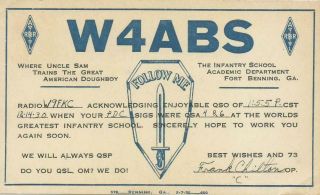 Vintage Ham Radio Qsl Cards W4abs 1930 Ft.  Benning,  Ga Infantry School