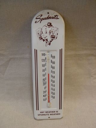 Vintage Spudnuts Donuts Donut Advertising Painted Metal Thermometer