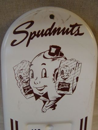 Vintage SPUDNUTS DONUTS Donut Advertising Painted Metal Thermometer 2