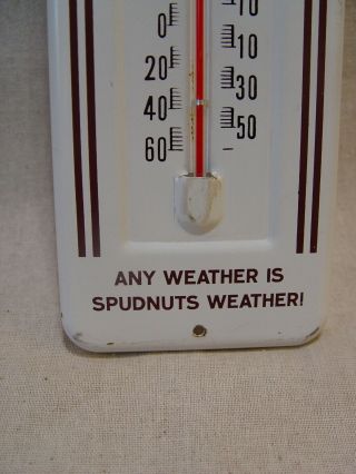 Vintage SPUDNUTS DONUTS Donut Advertising Painted Metal Thermometer 3