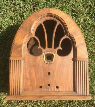 Antique 1931 Philco 70 Baby Grand Cathedral Radio Cabinet,  Brass Escutcheon