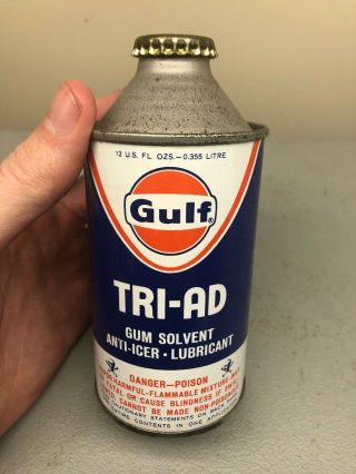 Vintage Gulf Tri - Ad Gum Solvent Anti Icer Cone Top Oil Can Motor