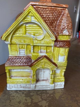 Vintage Treasure Craft Cookie Jar Victorian House 1960’s Ceramic Made In Usa