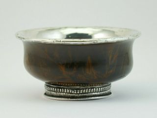 Tibet,  Antique 19thc Tibetan Silver Mounted Tsampa Wood Yak Butter Tea Bowl