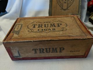Vintage Trump Cigar Wooden 1920s Cigar Box 2 Cigars For 8 Cents Factory 34