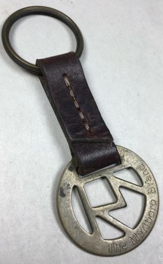 Vintage The Marlboro Brand Solid Brass And Leather Key Chain Made In Usa