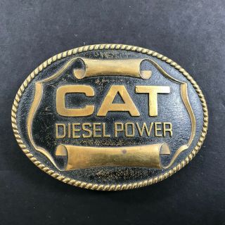 Vintage Caterpillar Cat Diesel Power Belt Buckle Scrolled Design 1982