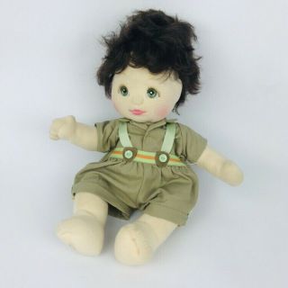Vintage 1985 My Child Doll Brown Hair Green Eyes Boy Tan Outfit W/ Suspenders