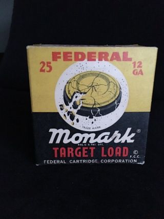 Vintage Federal Monark Target Load Shotgun Shells 12ga.  Box Empty