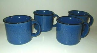 Vintage Set Of 4 Marlboro Unlimited Blue Speckled Stoneware Coffee Mug Cup