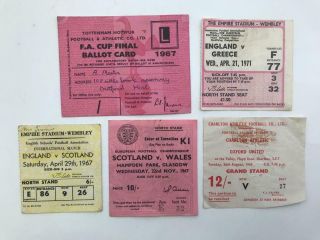 5 Vintage Ticket Stubs England Scotland Wales Charlton Tottenham Fa Cup Card
