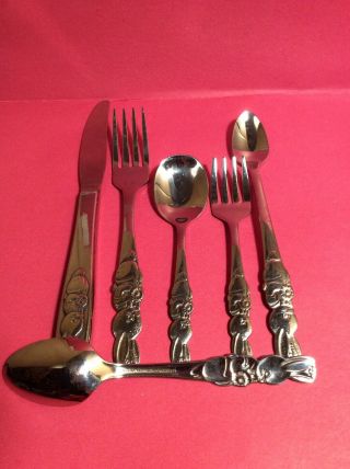 Vintage 6 Pc Set Oneida Community Peter Rabbit Baby & Youth Stainless Flatware