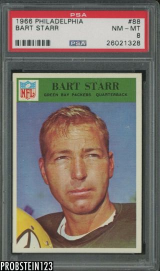 1966 Philadelphia Football 88 Bart Starr Green Bay Packers Hof Psa 8 Nm - Mt
