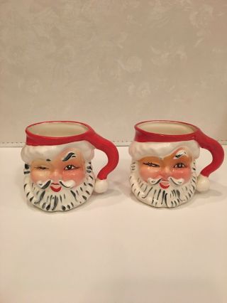 Set Of 2 Vintage Napco Winking Santa Mugs Kdx244