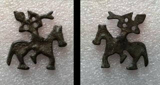 Rare Antique C.  10 - 13 Century Viking - Age Bronze " Horse Rider " Warrior 