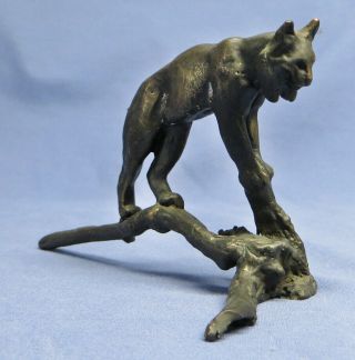 Small Vintage Cast Bronze Sculpture Lynx/bobcat By Artist Philip R.  Goodwin Exc