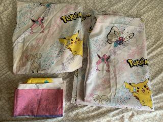 Vintage 1998 Pokemon Twin Bed Complete Sheet Set Flat Fitted W/ Pillowcase