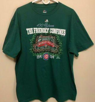 2014 Chicago Cubs Wrigley Field 100 Years Green T - Shirt Majestic Mens 2xl Xxl