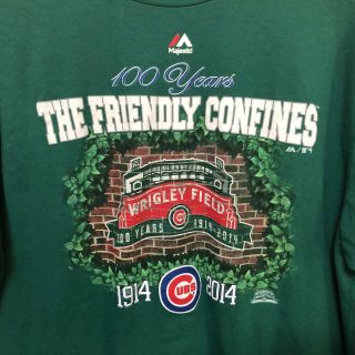 2014 Chicago Cubs Wrigley Field 100 Years Green T - Shirt Majestic Mens 2Xl XXL 2
