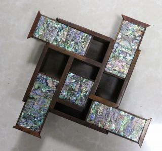 Handwork China Collectable Tibet Boxwood Inlay Conch Carve Souvenir Jewelry Box