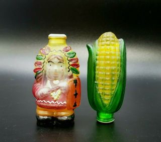 Vintage Thanksgiving/fall/harvest Native & Corn Hand - Painted Glass Light Covers
