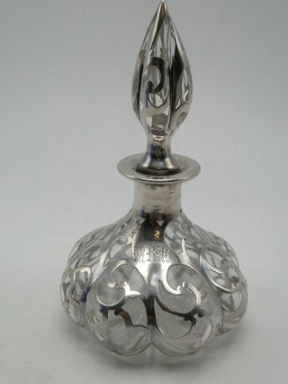Anique Alvin Sterling Silver Overlay Glass Perfume Bottle W Stopper 5 3/4in