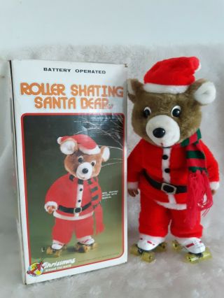 Vtg.  Roller Skating Santa Teddy Bear 1980 