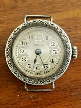 Vintage Silver Medana Wrist Watch.  Glasgow 1924 Meyer & Studeli Spares & Repair