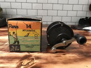 Early Vintage Penn Atlantic Fishing Reel & Box With Waffle Clicker