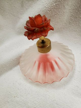 Vintage Glass Perfume Pump Refillable Atomizer Red Rose Top