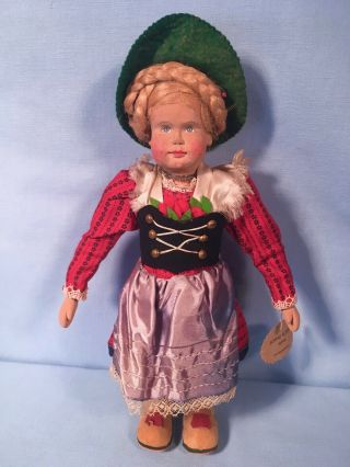 Vintage German Hand Carved Wood Doll 12 " Sophie Schmid Vront Bayern