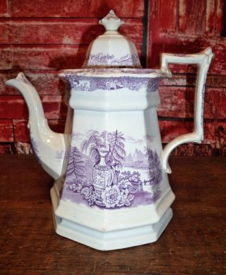 Antique Civil War Era Mulberry Transferware Ironstone Coffee Tea Pot Mycene 2
