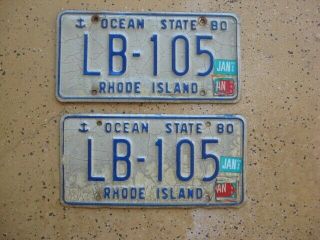 1980 Pair Vintage Rhode Island License Plate Auto Car Vehicle Tag Lb - 105