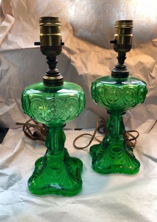 American Pattern Glass Lamp Pair 1890’s Shades