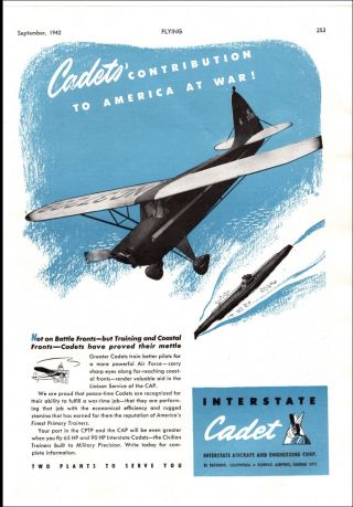 1942 Ww2 Aircraft Ad Interstate Cadets Cap Civilian Training Planes 120618