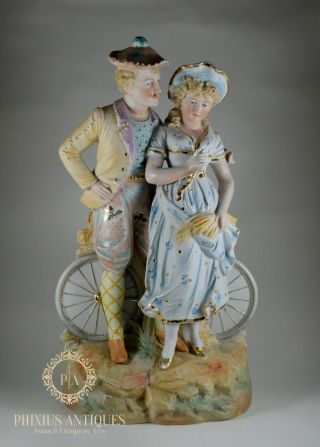 Large Antique 19th Century German Bisque Porcelain Figure Group