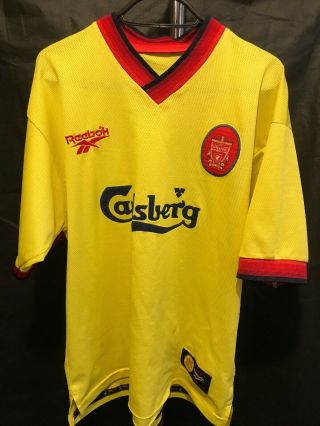 Vintage Reebok Liverpool Yellow Away Shirt 1997/98 Size L B487