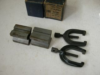 Vintage BROWN & SHARPE No.  749 Machinist V Blocks Set,  clamps 2