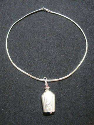 Vintage Handmade Silver Plate Bell Pendant Necklace On Sterling Chain 16 " Long