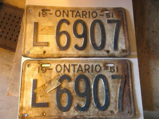 1951 Canada Vintage Collectible Ontario License Plate 51 Pair