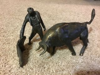 Antique Vintage Matador Bull Bullfight Bronze Spelter Spanish Sculpture Statue