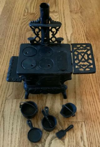 Antique Cast Iron American Aft Wood Stove Salesman Sample W/accessories Toy 
