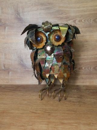 Vintage Mid - Century Brutalist Metal Copper Owl Sculpture Jere Era